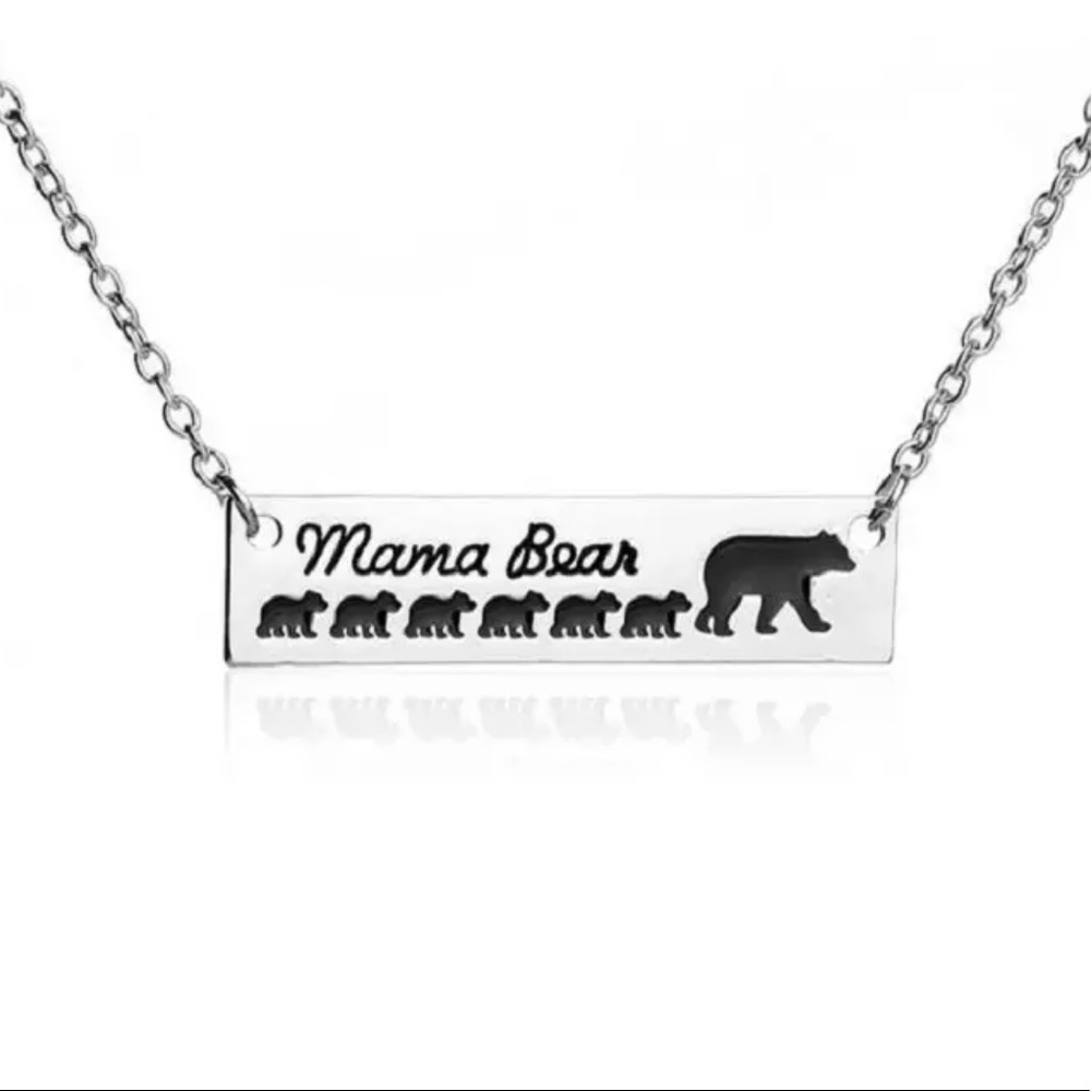 Mama Bear and Cubs Silver Bar Pendant Necklace - Picture 6 of 8